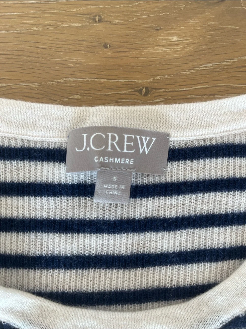 J. Crew Cream and Navy Cashmere Striped Short Sleeve Sweater
